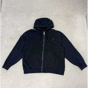 Nike Air Jordan Full Zip Hoodie Mens XL Black Red Jumpman Fleece Sweatshirt Y2K